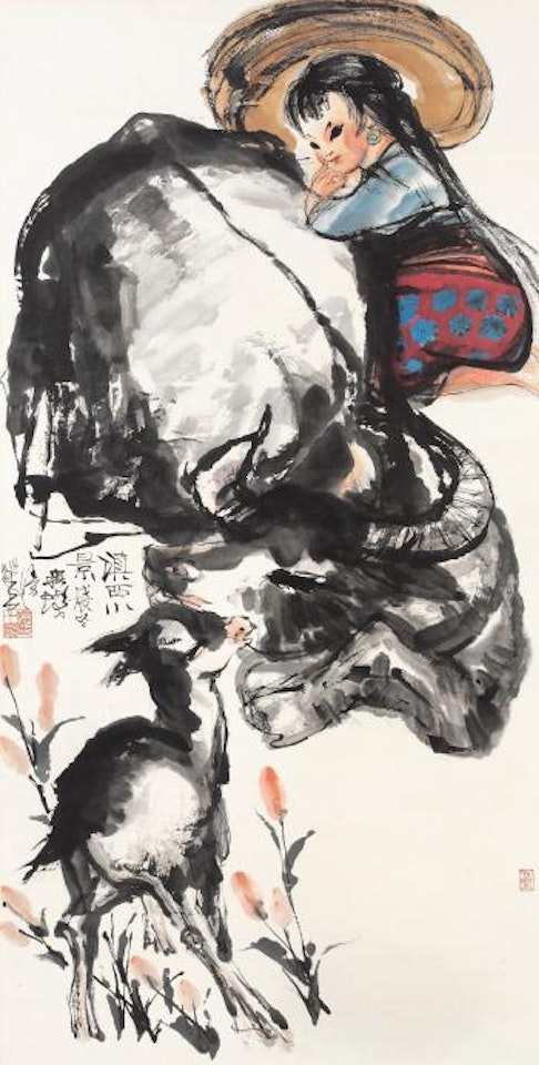 Girl And Buffalos by Cheng Shifa