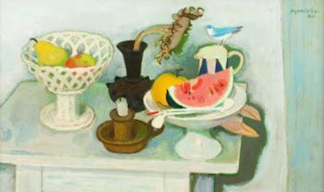 Still Life with Blue Bird and Watermelon by Alberto Morrocco