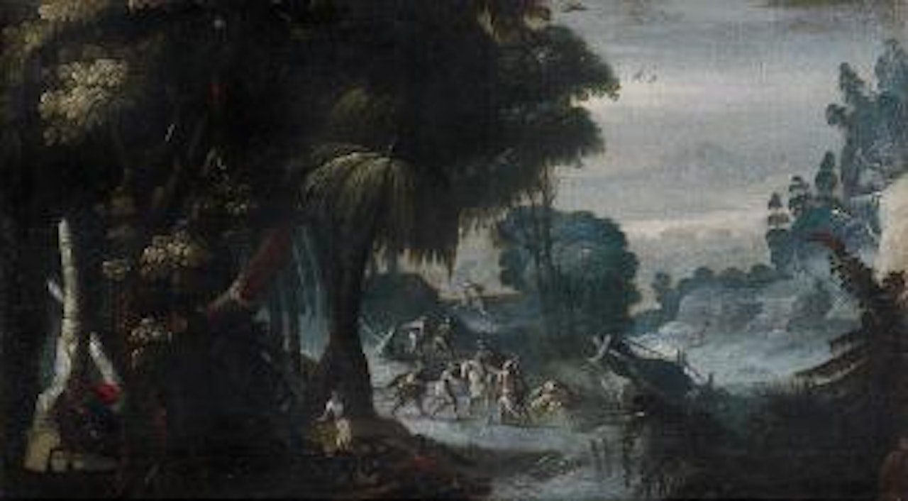Paesaggio con scena di agguato by Herri met de Bles