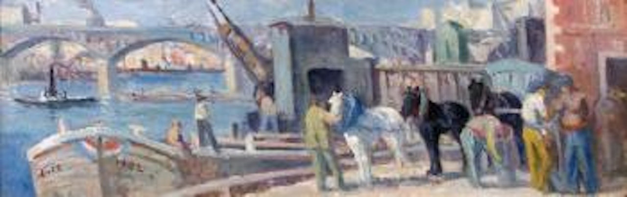 Barque et attelage sur les quais animés by Maximilien Luce