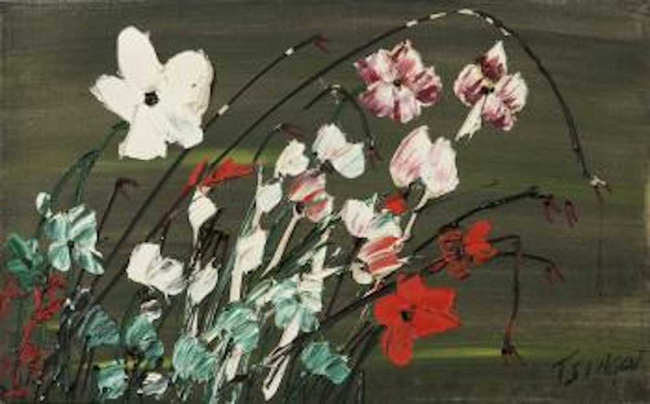 Flowers in green background; Red and yellow flowers in black background by Thanos Tsingos