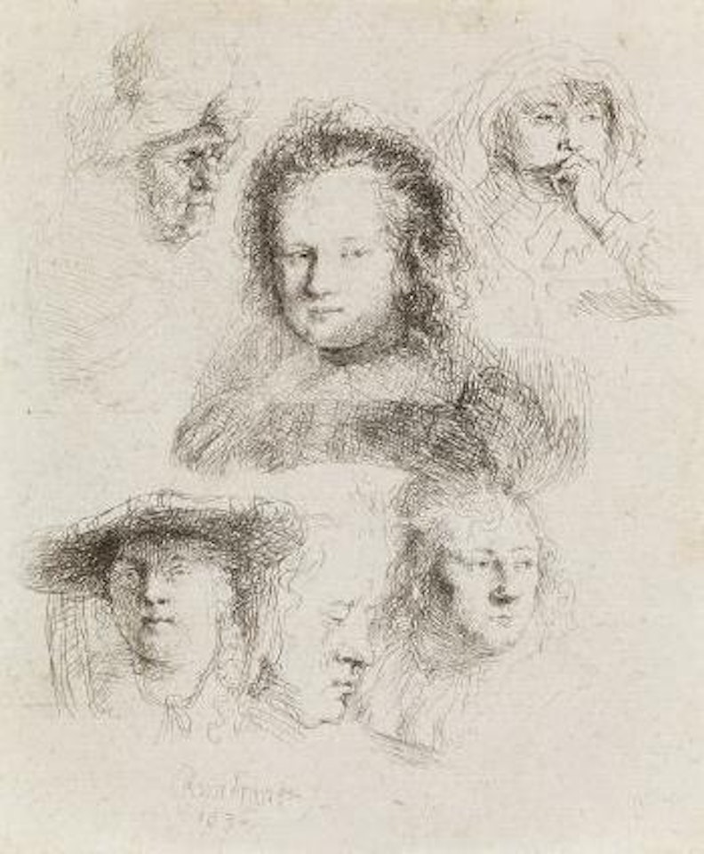 Studienblatt mit sechs Frauenköpfen by Attributed to Rembrandt Harmensz van Rijn