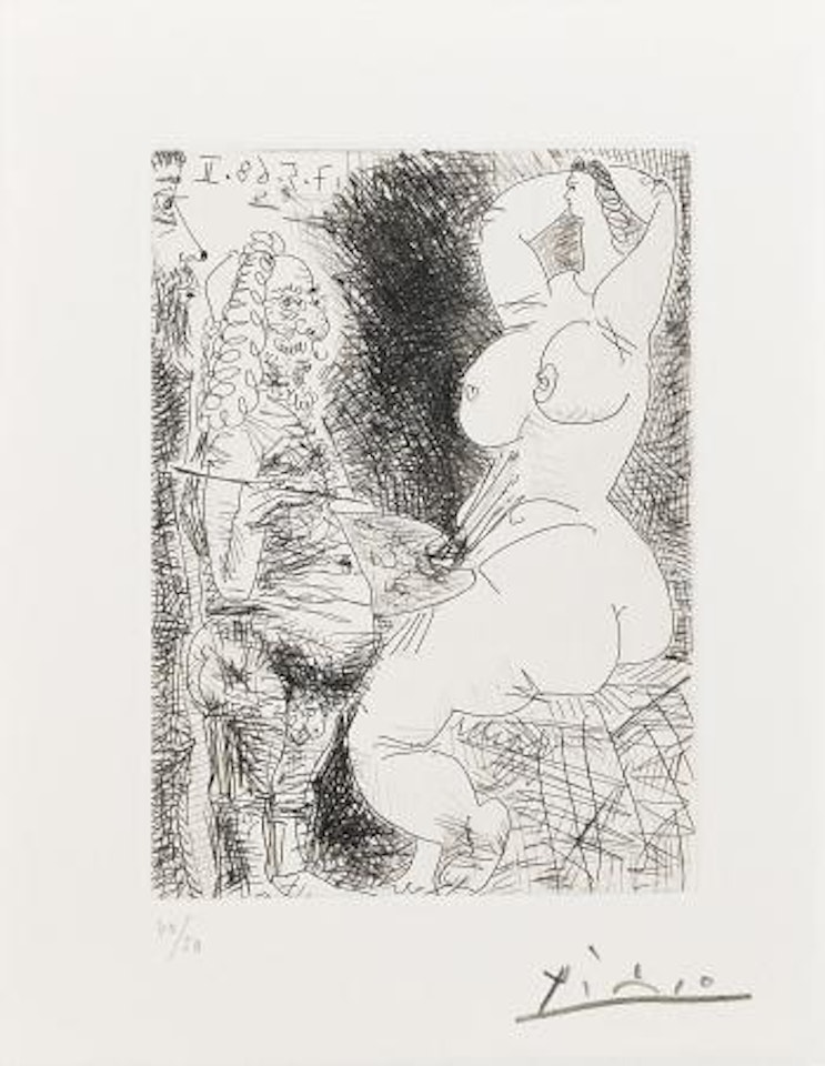 Vieux Peintre, ModÃ¨le et Spectateur, pl. 68, from SÃ©ries 347 (B. 1547; Ba 1564) by Pablo Picasso