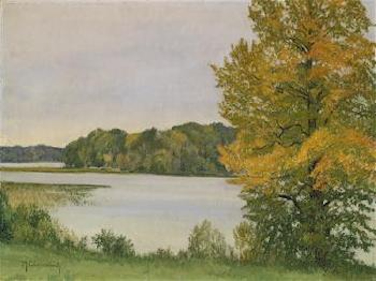 Herbststimmung am Starnberger See mit Blick auf die Roseninsel by Max Clarenbach