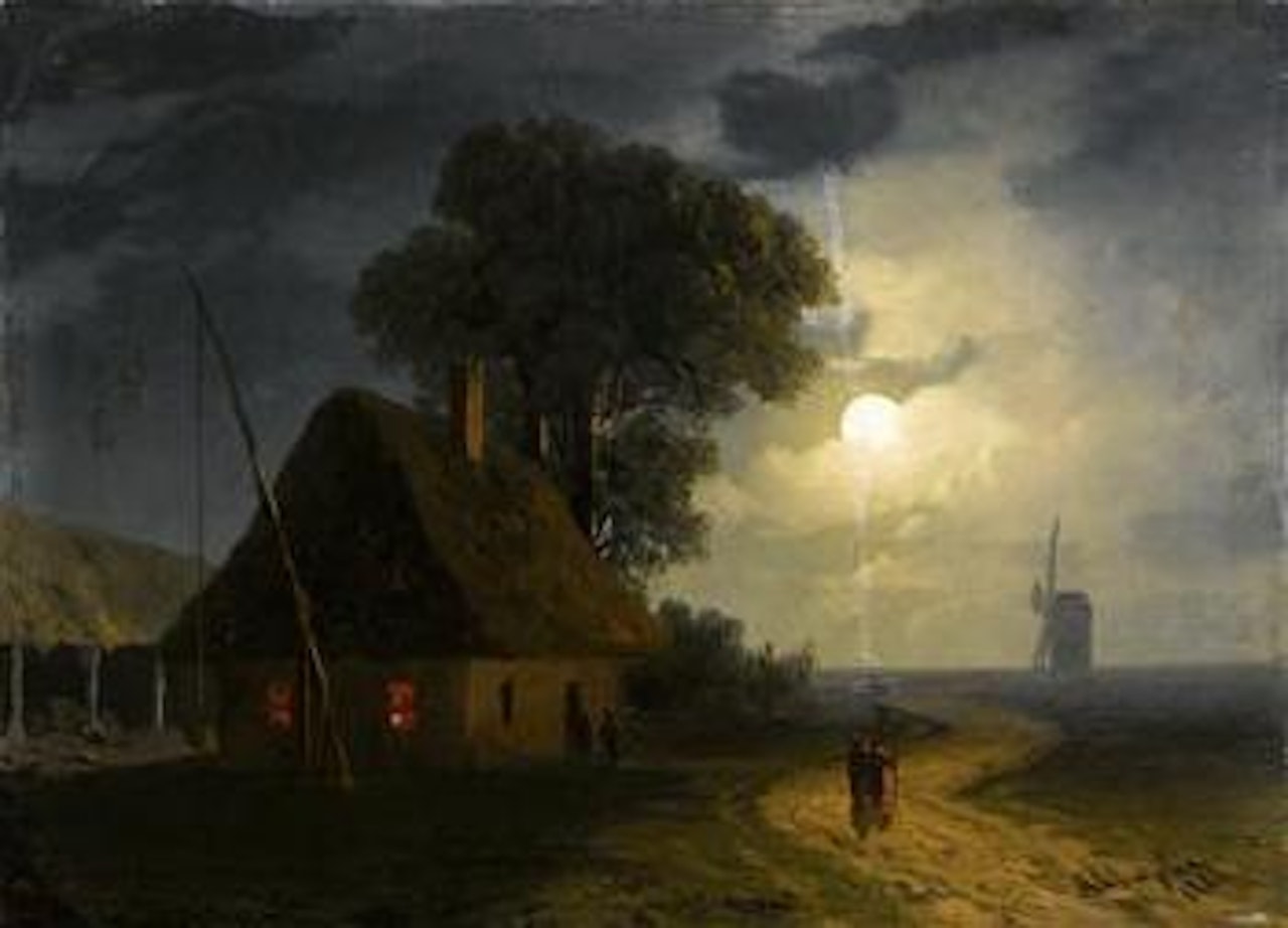 Bauernhaus und Windmühle im Mondlicht by Ivan Konstantinovich Aivazovsky