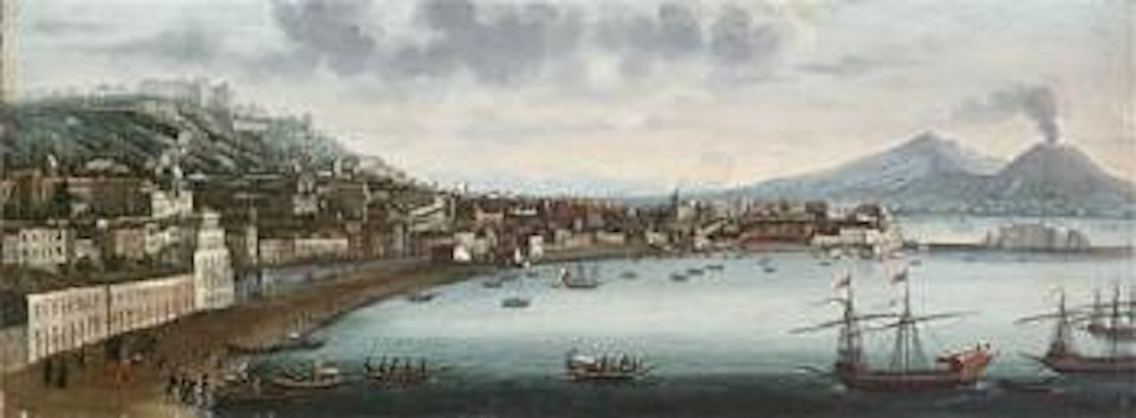 Blick von der Bucht von Chiaia auf den Golf von Neapel mit der Kartause San Martino, Capodimonte, Castel dell’Ovo und dem Vesuv by Neapolitan School