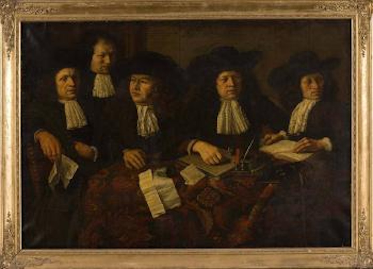 Portraits des membres d'une confrérie assis devant une carte de l'Europe by Dutch School