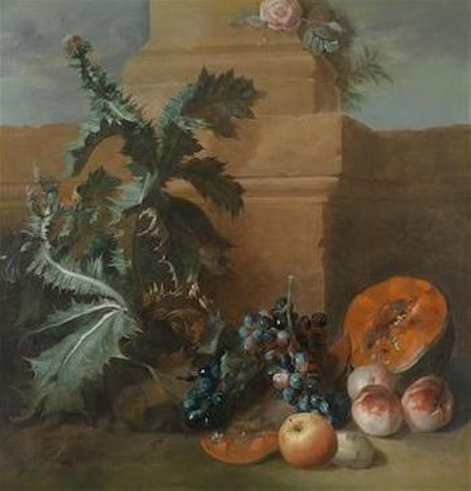 Ein Stillleben mit einer blühenden Distel und Früchten by Jean-Baptiste Oudry