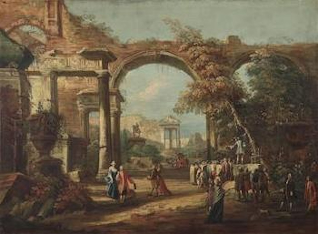 Festliche Gesellschaft in einer Ruinenlandschaft by Venetian School