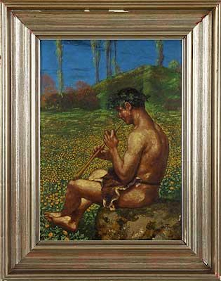Musizierender Bacchant vor Sommerwiese by Hans Thoma