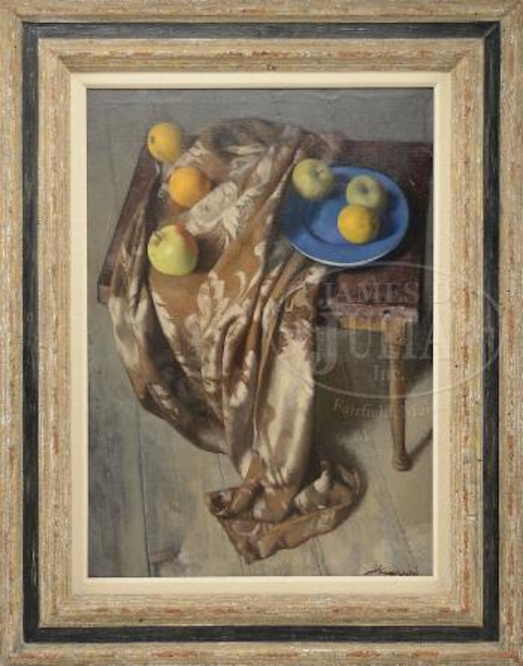 Still life with broacde and apples by Patrick Hennessey