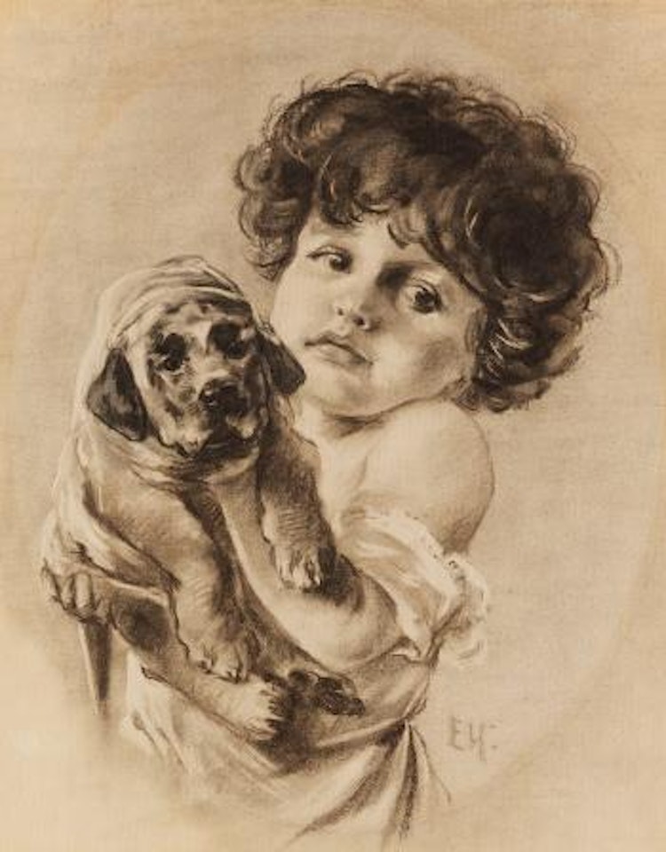 Kind mit Hündchen im Arm by Emil Nolde