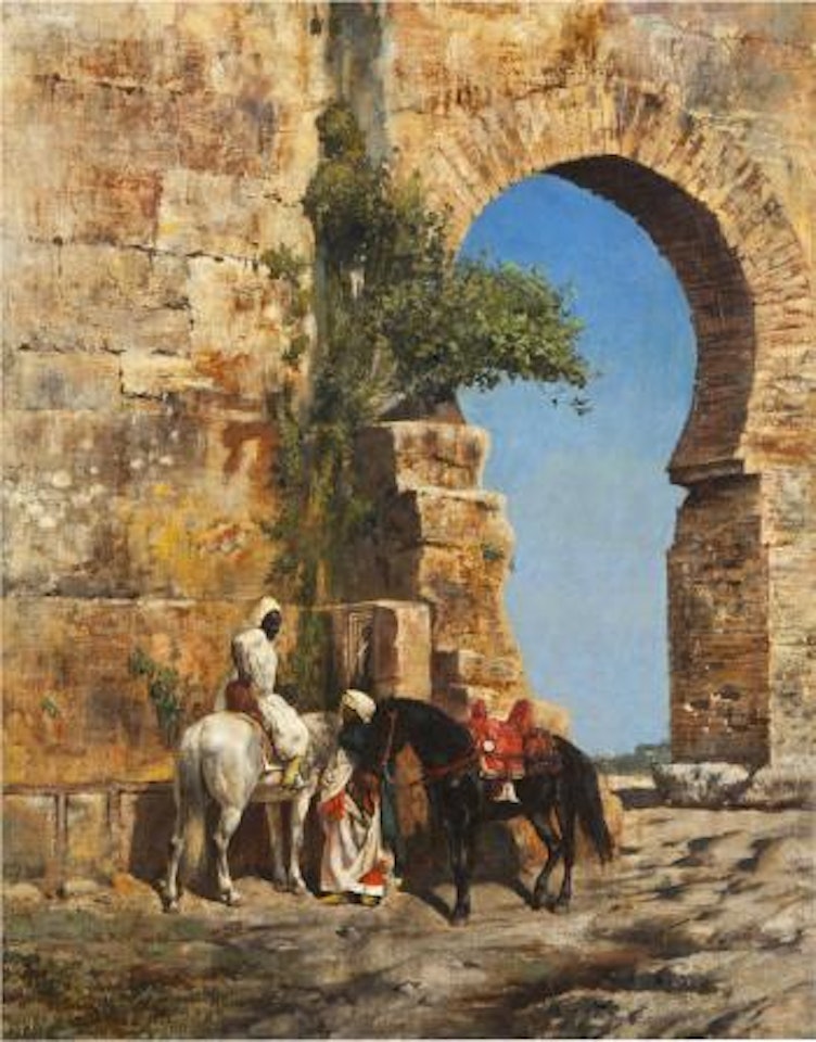 Horsemen waiting at the gateway by Edwin Lord Weeks