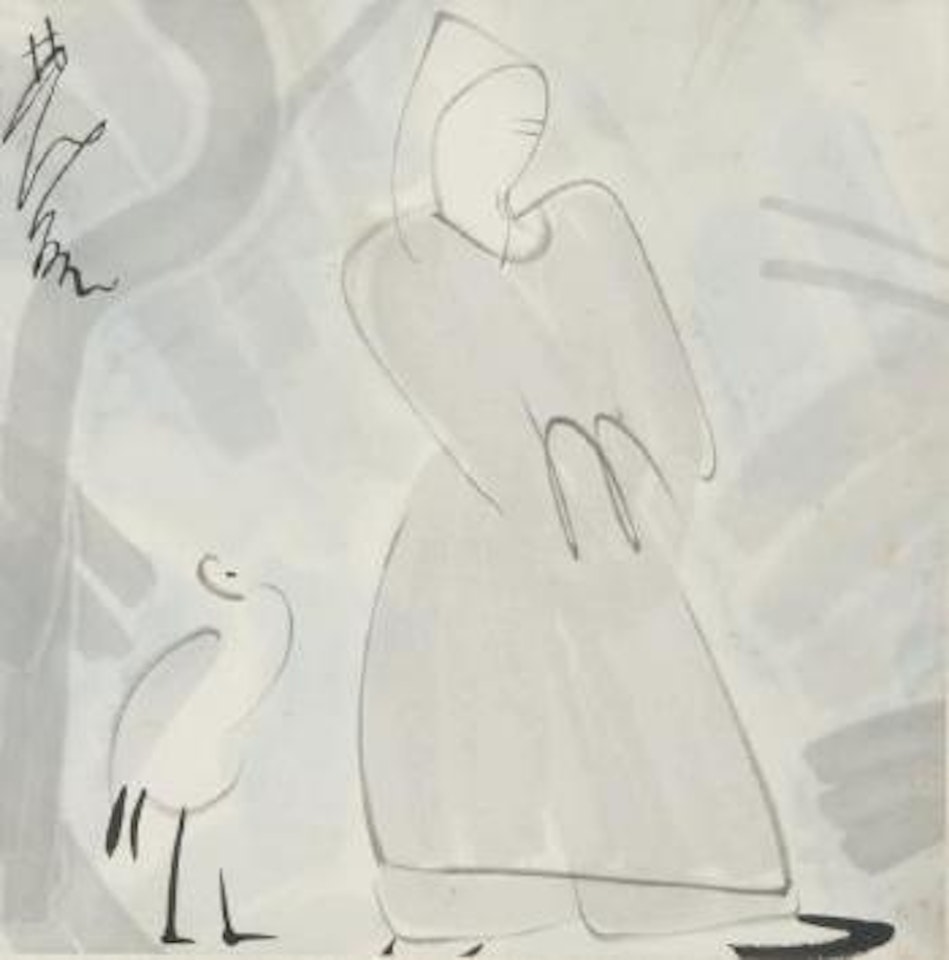 Moine et héron by Lin Fengmian