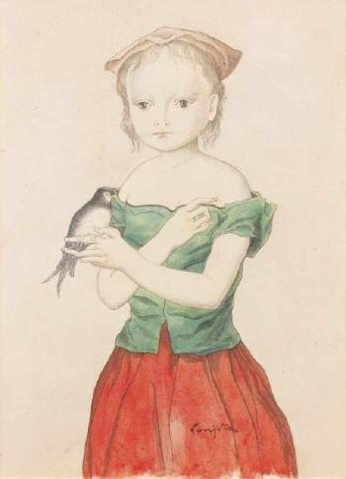 Fillette a l'oiseau by Leonard Tsuguharu Foujita