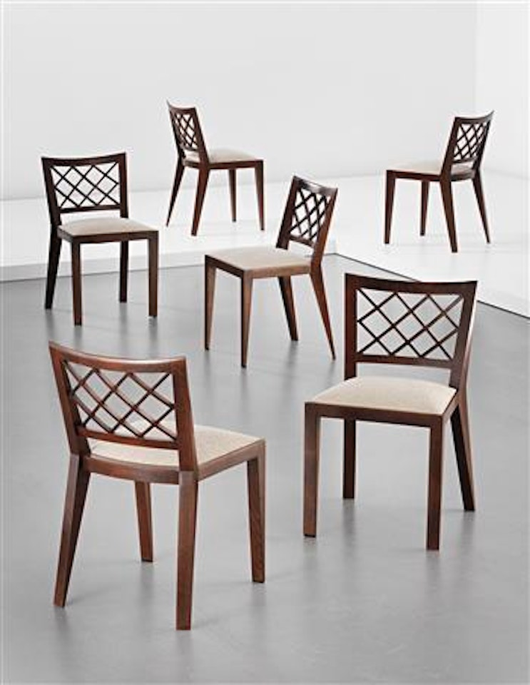 Set of six 'Croisillon' dining chairs by Jean Royere