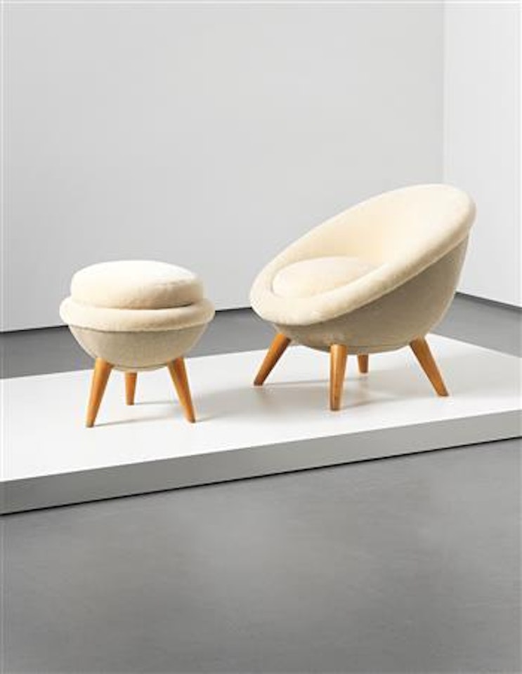 Œuf chair and stool by Jean Royere