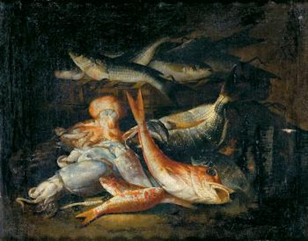 Bodegón con pulpo, sepia, salmonetes, mero y truchas by Giuseppe Recco