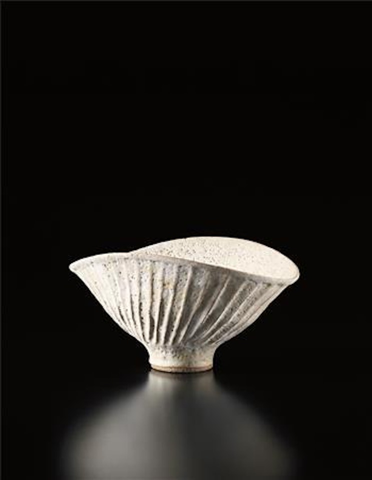 Large oval bowl with fluted design by Lucie Rie