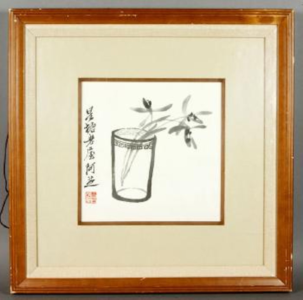 Iris bloom in a simple cup by Qi Baishi