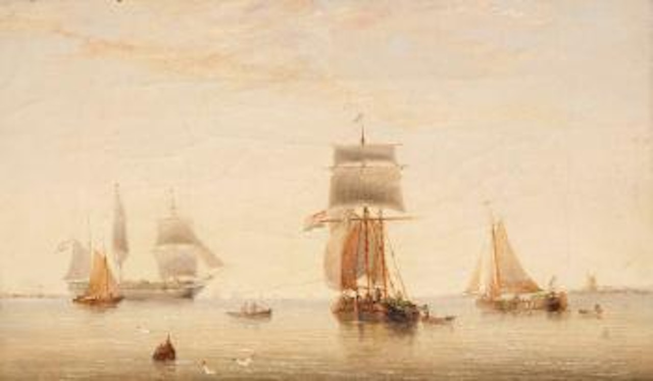 Marine avec trois-mâts et voiliers à l’ancre by François Etienne Musin