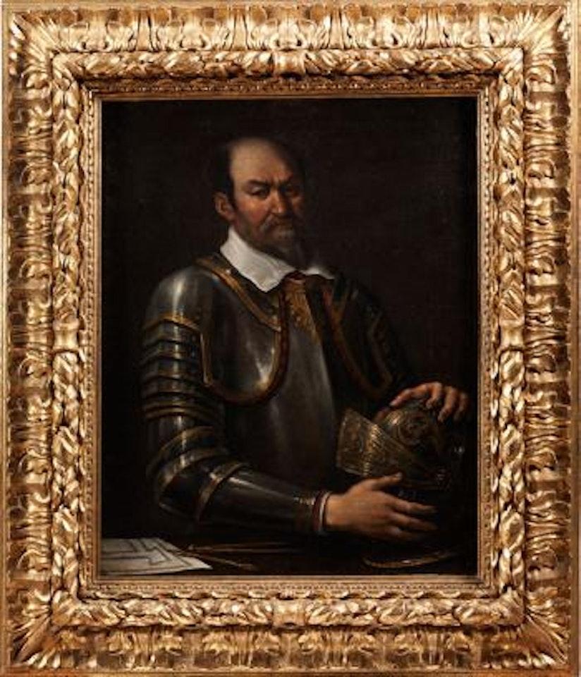 Portrait Eines Bärtigen Feldherrn In Goldtauschierter Rüstung by Guercino