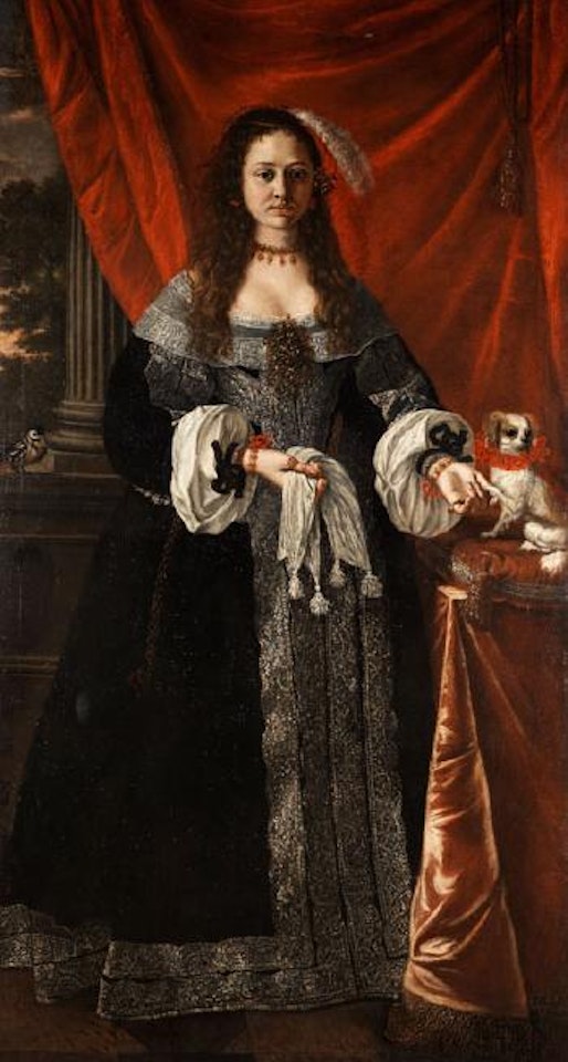 Portrait Einer Adeligen Italienischen Dame Mit Hündchen by Pier Francesco Cittadini
