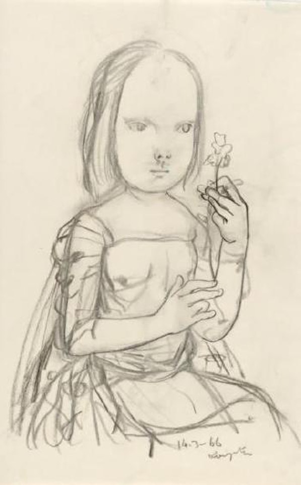 Jeune fille observant une fleur by Leonard Tsuguharu Foujita