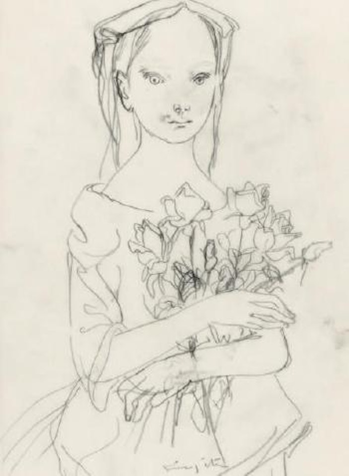 Jeune femme au bouquet de fleurs by Leonard Tsuguharu Foujita
