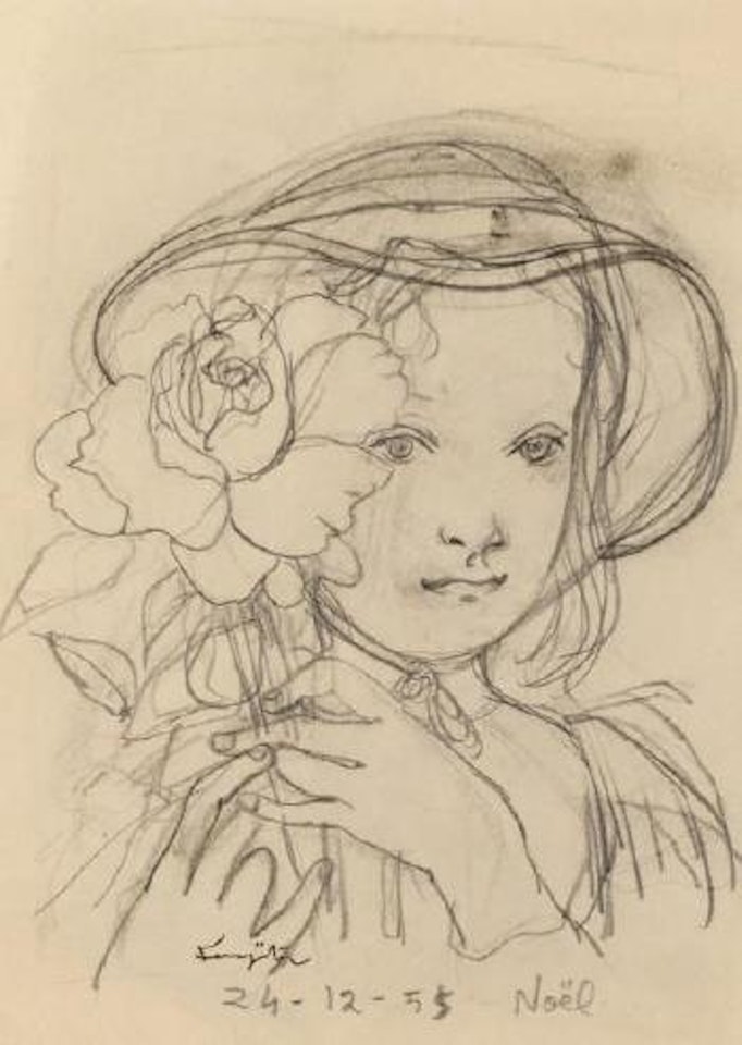 Petite fille au chapeau et à la rose by Leonard Tsuguharu Foujita