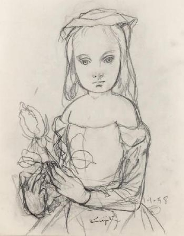 Petite fille aux fleurs by Leonard Tsuguharu Foujita