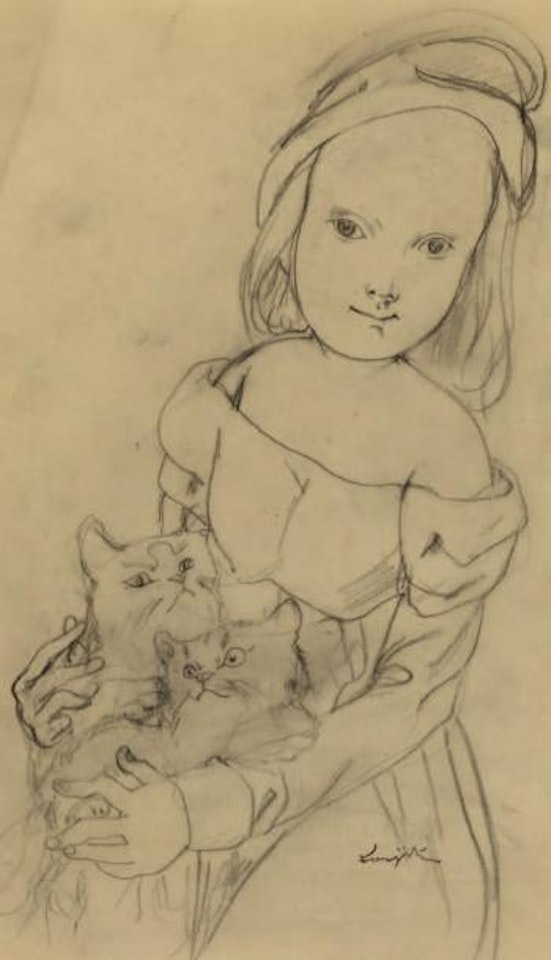 La petite ménagère et ses deux chats by Leonard Tsuguharu Foujita