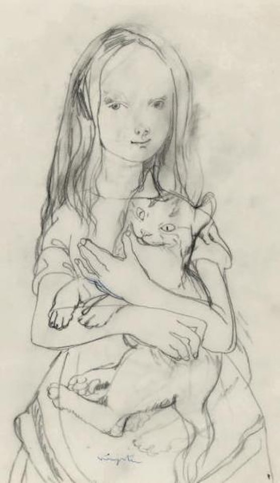Jeune fille et son chat by Leonard Tsuguharu Foujita