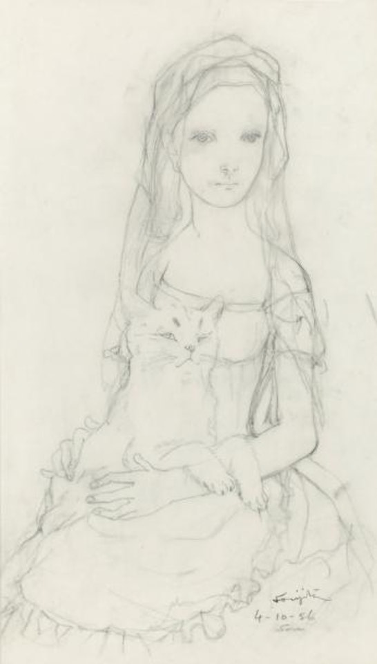 Jeune fille au voile et son chat by Leonard Tsuguharu Foujita