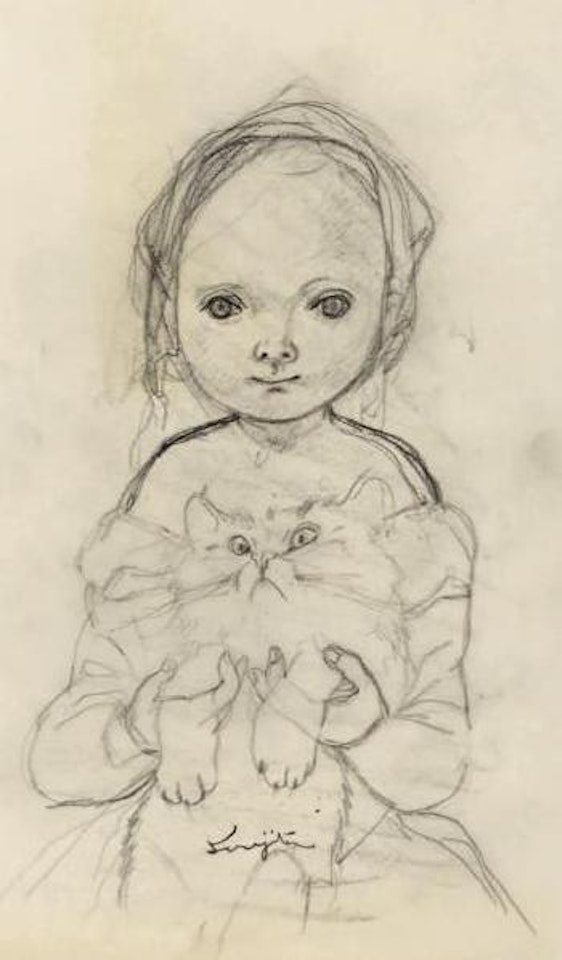 Jeune fille presentant son chatton by Leonard Tsuguharu Foujita