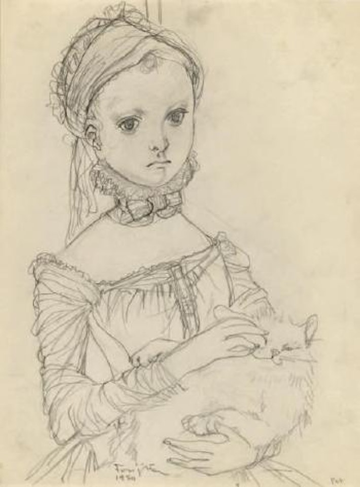 Jeune fille au chat by Leonard Tsuguharu Foujita