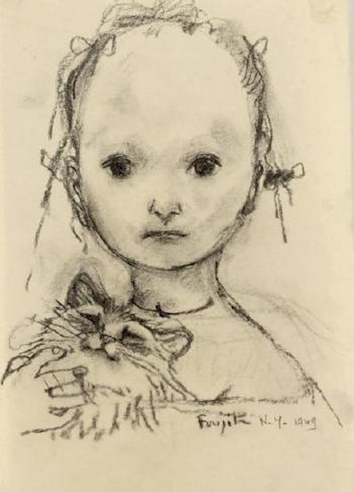 Fillette et son chat by Leonard Tsuguharu Foujita