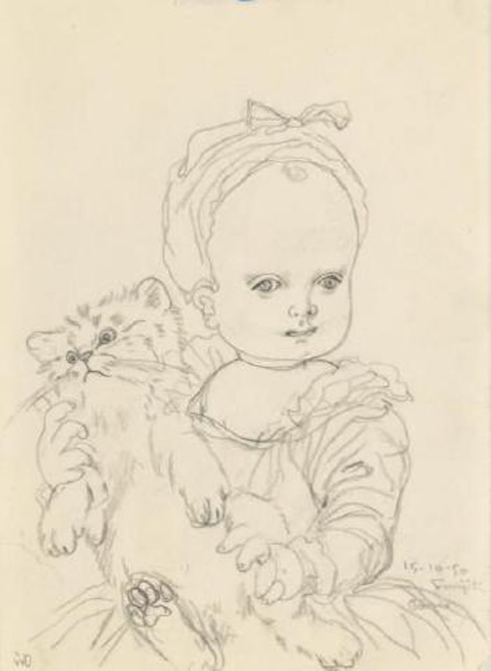 Fillette au chat by Leonard Tsuguharu Foujita