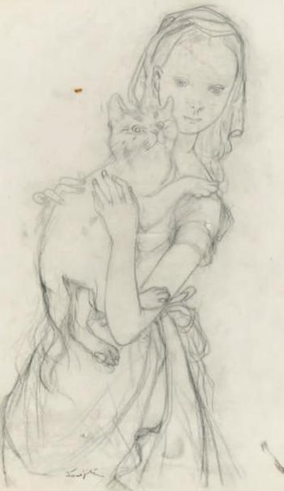 Jeune fille portant son chat by Leonard Tsuguharu Foujita