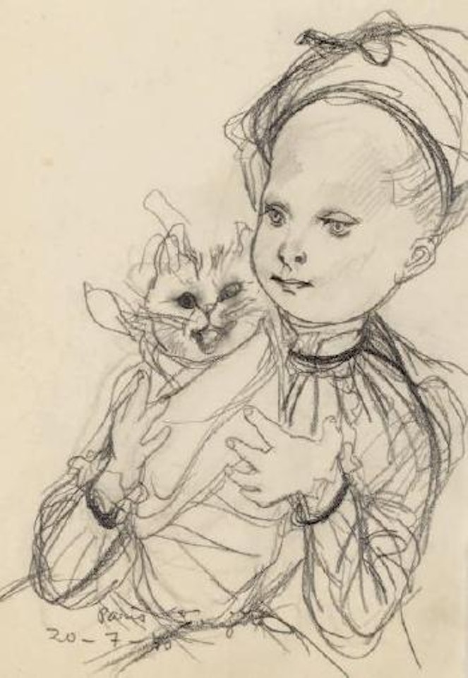 Jeune fille et son chat emmailloté by Leonard Tsuguharu Foujita