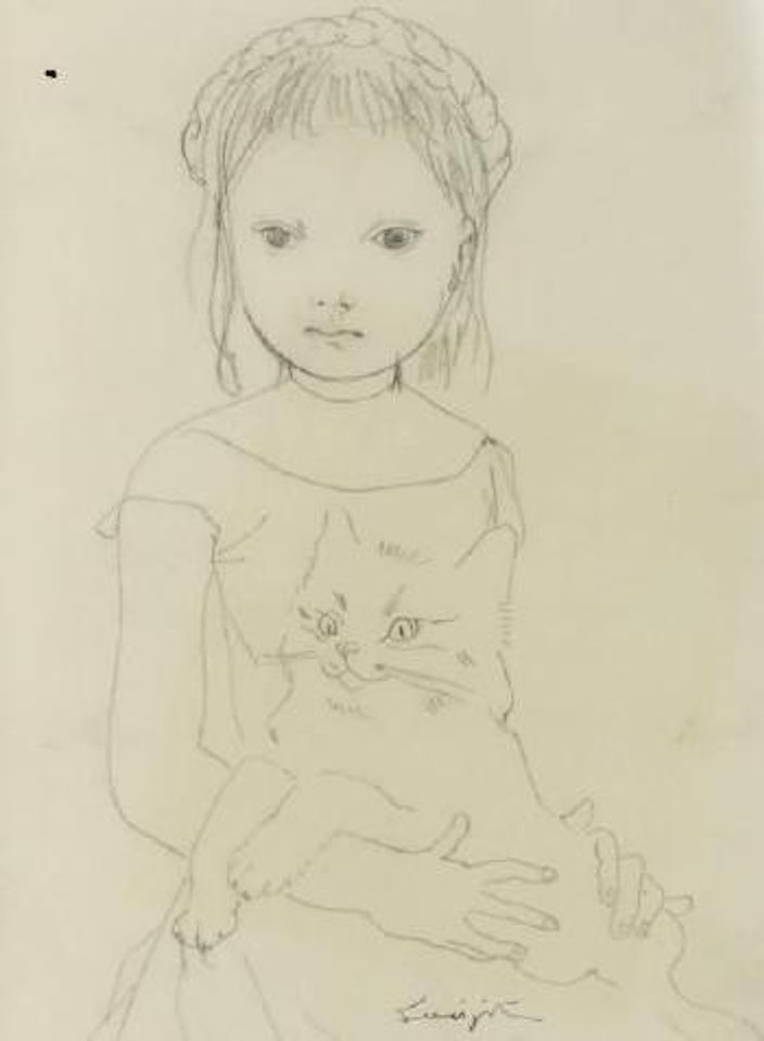 Fillette et son chat by Leonard Tsuguharu Foujita