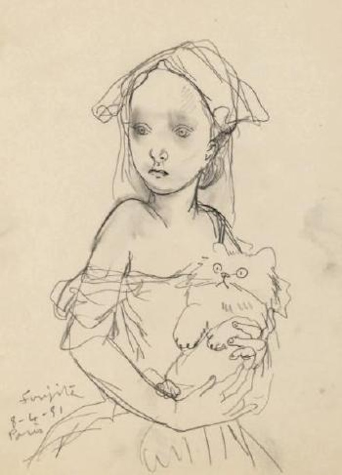 Fillette au chat by Leonard Tsuguharu Foujita