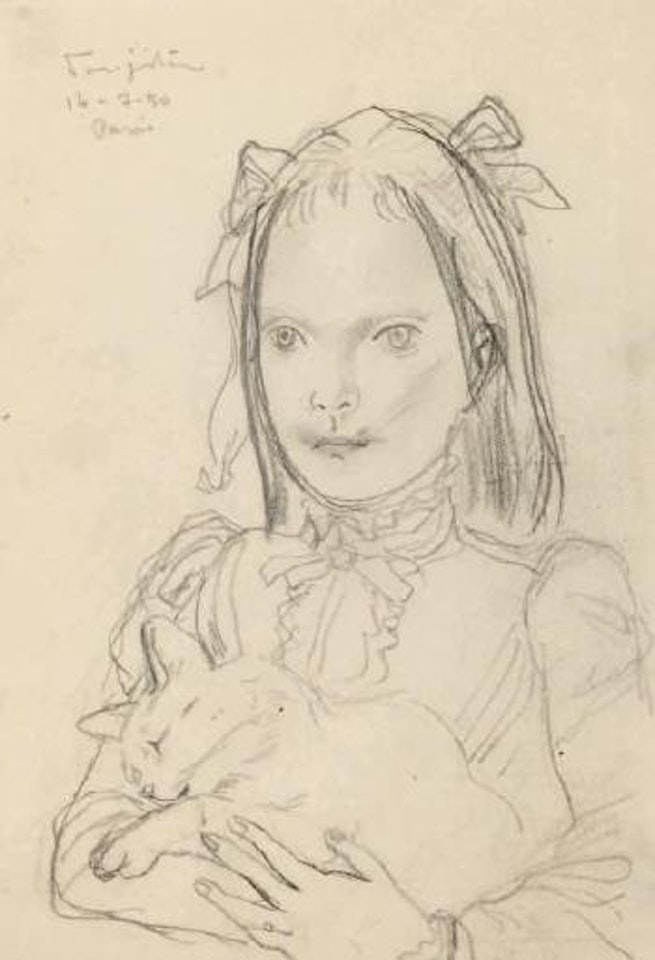 Jeune fille au chat by Leonard Tsuguharu Foujita