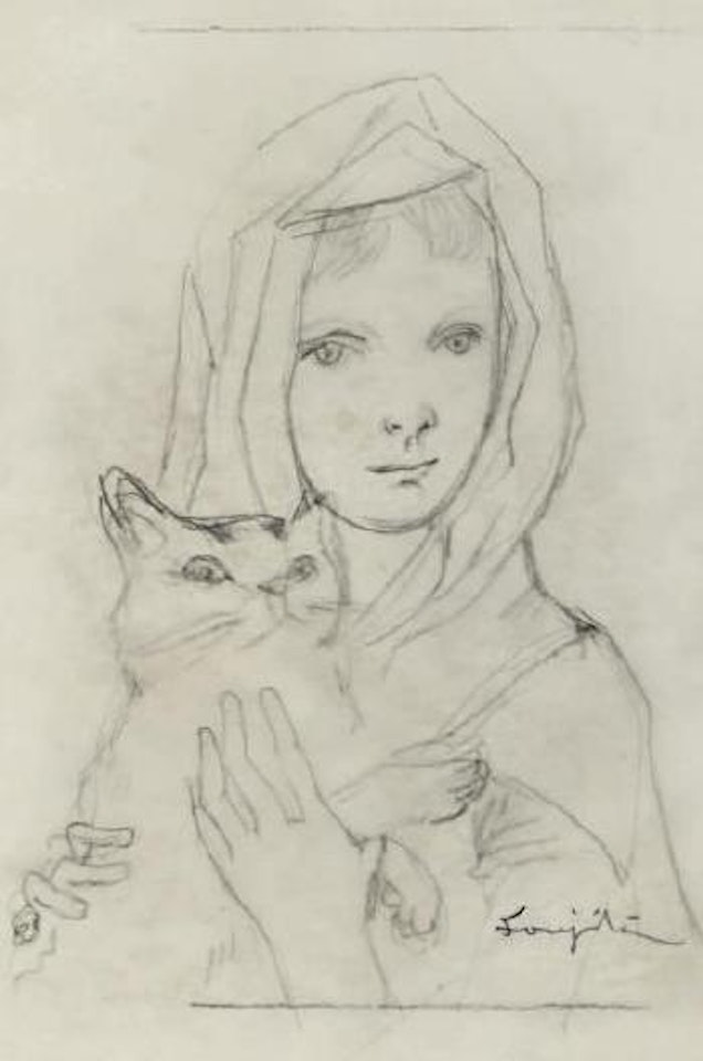 Jeune femme au chat by Leonard Tsuguharu Foujita