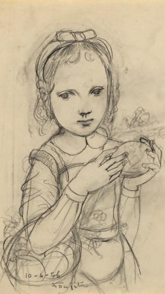 Fillette et son panier de fruits by Leonard Tsuguharu Foujita