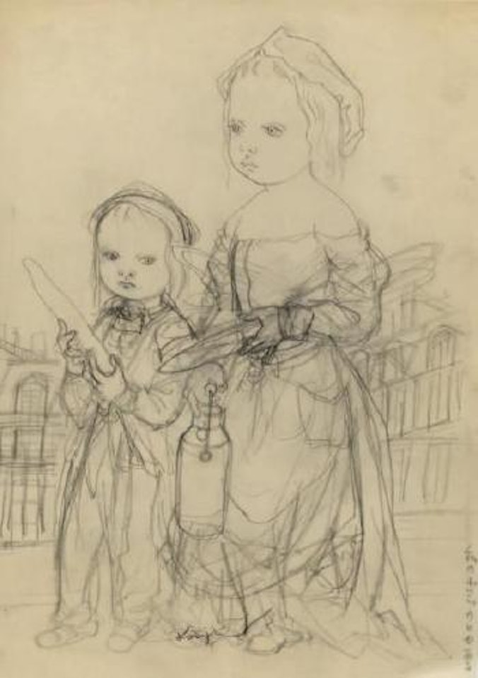 Les deux enfants portant le pain et le lait by Leonard Tsuguharu Foujita