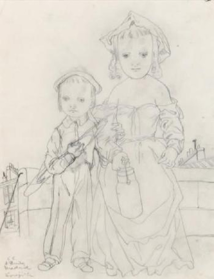 Deux enfants portant le pain et le lait by Leonard Tsuguharu Foujita