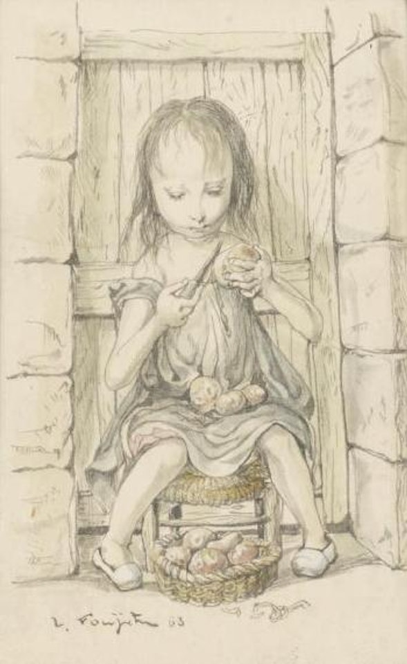 Petite fille epluchant des pommes de terre by Leonard Tsuguharu Foujita