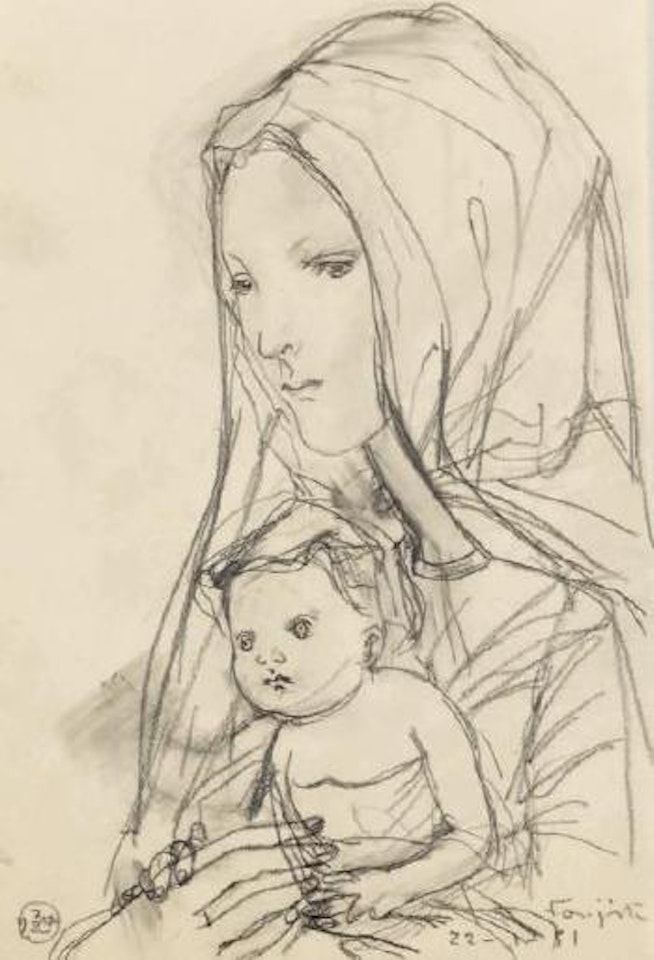 Femme au voile et son poupon by Leonard Tsuguharu Foujita