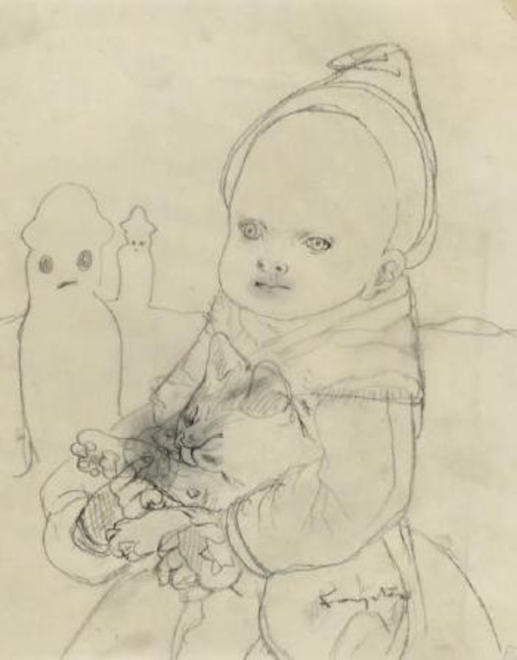 Petit garçon en hiver et son chaton by Leonard Tsuguharu Foujita